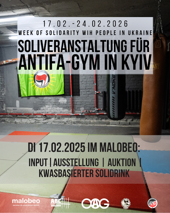 Gym in Kyiv mit Antifa International Fahne